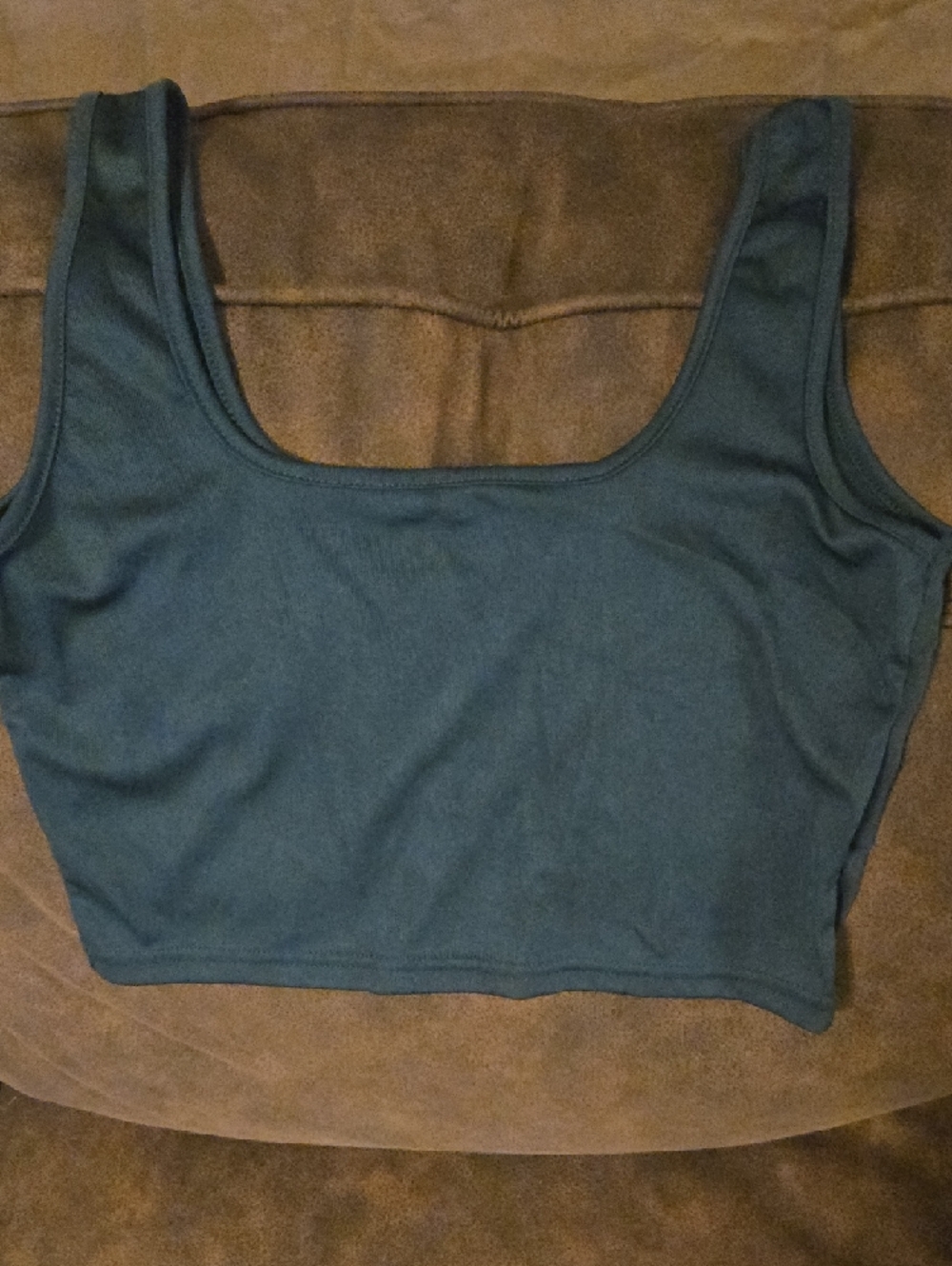 Square Neck Ribbed Crop Tank Top - Teal Green